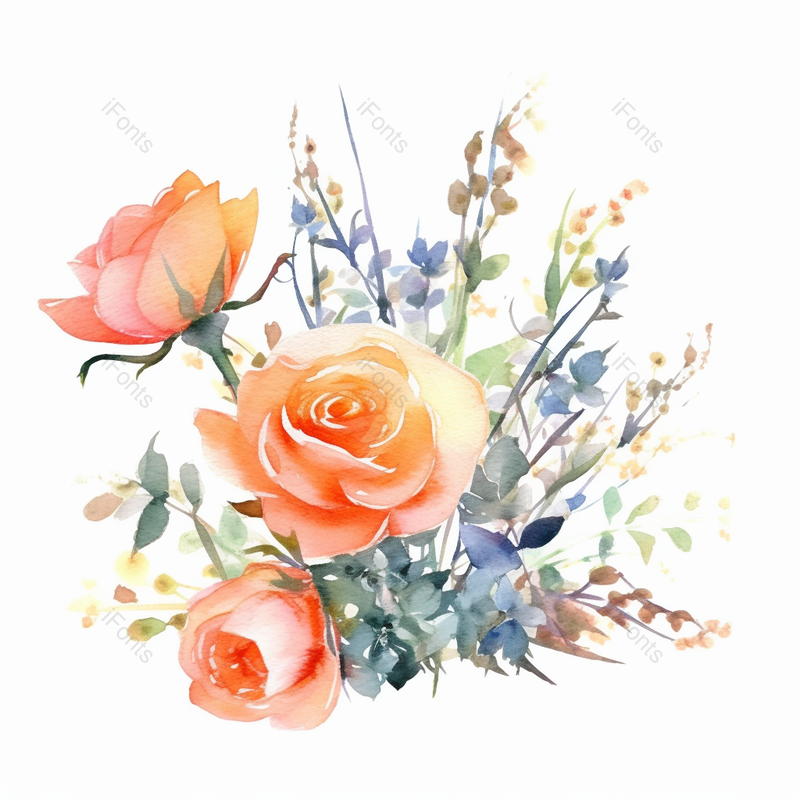 花朵粉色玫瑰花束植物春天水彩画唯美插画,插画/手绘图,插画/手绘图库,插画/手绘图下载,插画/手绘